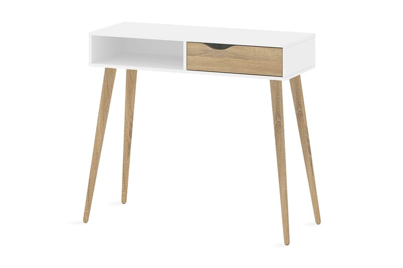Delta Skrivbord 103 cm med Förvaring Låda + Hylla - Vit/Ekfärg - Skrivbord