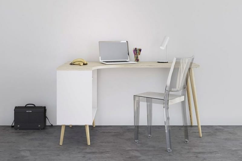Delta Skrivbord 145 cm med Förvaring Lådor + Hyllor - Vit/Natur - Skrivbord