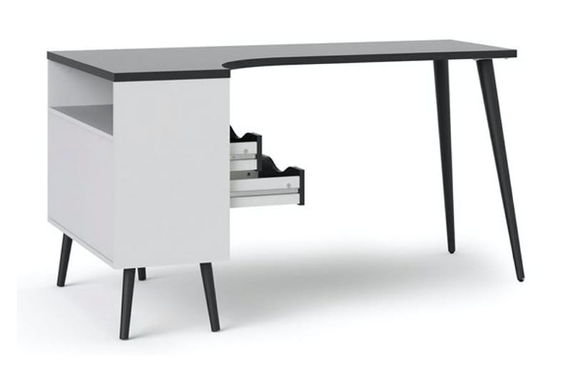 Delta Skrivbord 145 cm med Förvaring Lådor + Hyllor - Vit/Svart - Skrivbord