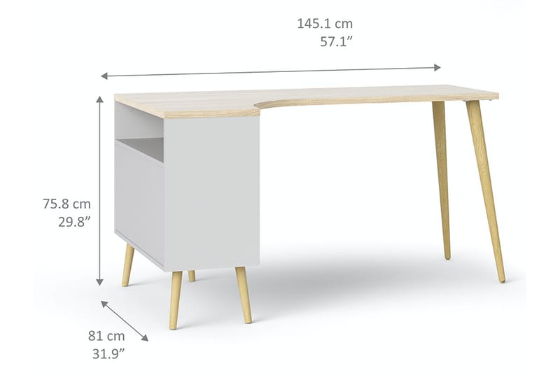 Delta Skrivbord 145 cm med Förvaring Lådor + Hyllor - Vit/Natur - Möbler - Bord & matgrupper - Kontorsbord - Skrivbord