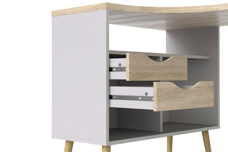 Delta Skrivbord 145 cm med Förvaring Lådor + Hyllor - Vit/Natur - Möbler - Bord & matgrupper - Kontorsbord - Skrivbord