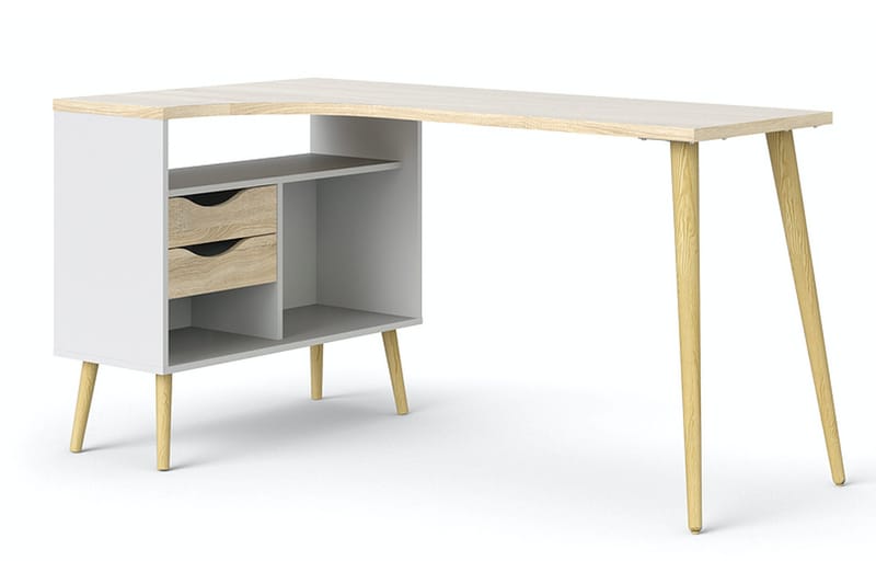 Delta Skrivbord 145 cm med Förvaring Lådor + Hyllor - Vit/Natur - Möbler - Bord & matgrupper - Kontorsbord - Skrivbord