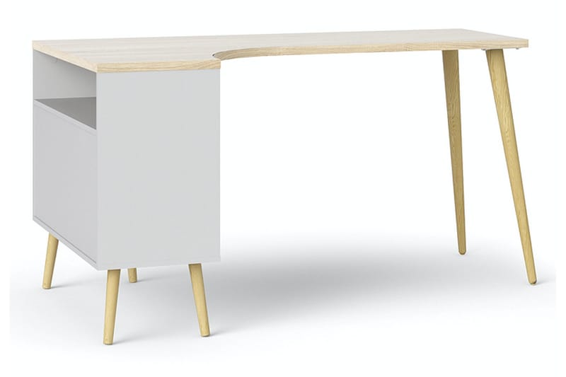 Delta Skrivbord 145 cm med Förvaring Lådor + Hyllor - Vit/Natur - Möbler - Bord & matgrupper - Kontorsbord - Skrivbord