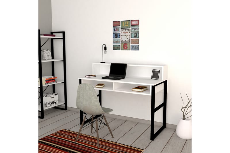 Dengeze Skrivbord 120 cm med Förvaring Hyllor - Vit/Svart - Skrivbord