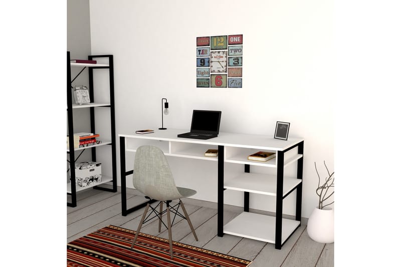 Dengeze Skrivbord 150 cm med Förvaring 5 Hyllor - Vit/Svart - Möbler - Bord & matgrupper - Kontorsbord - Skrivbord