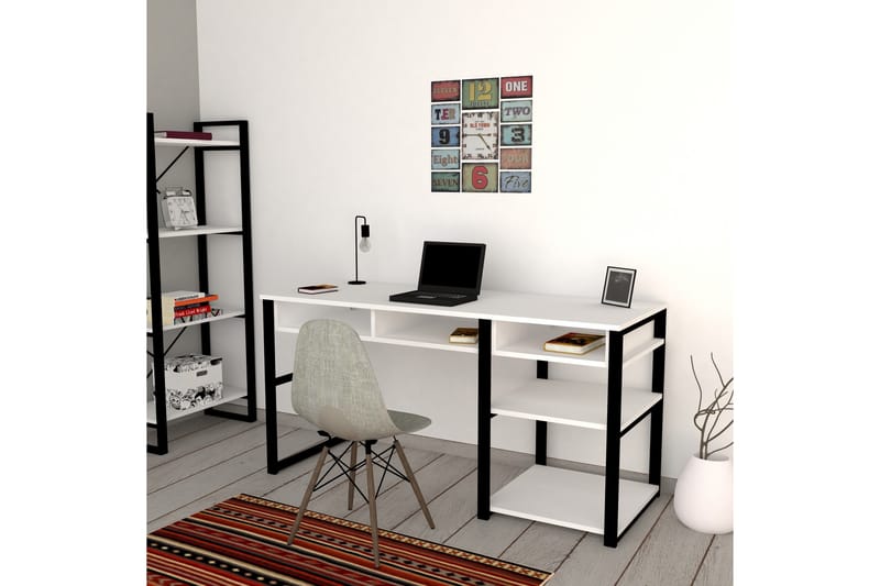 Dengeze Skrivbord 150 cm med Förvaring 5 Hyllor - Vit/Svart - Skrivbord