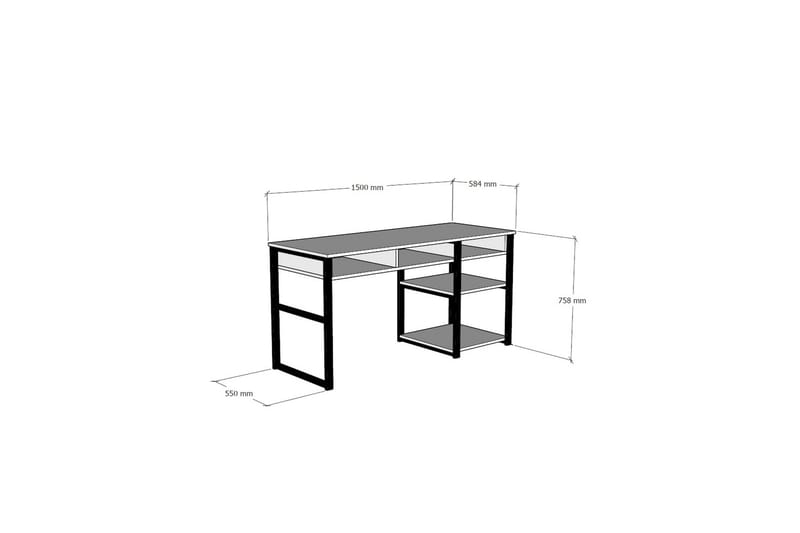 Dengeze Skrivbord 150 cm med Förvaring 5 Hyllor - Vit/Svart - Möbler - Bord & matgrupper - Kontorsbord - Skrivbord