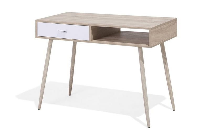 Deora Skrivbord 100 cm med Förvaring Låda + Hylla - Ljusbrun/Vi - Skrivbord
