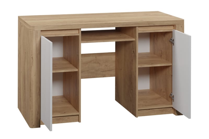 Domardon Skrivbord 130 cm med Förvaring 2 Skåp - Trä/Vit - Skrivbord