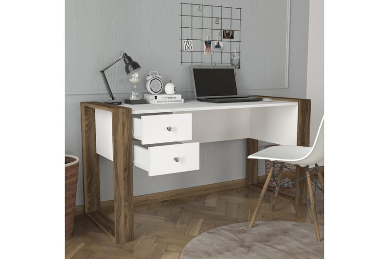 Dorlord Skrivbord 140 cm med Förvaring Lådor - Vit/Valnötsbrun - Skrivbord