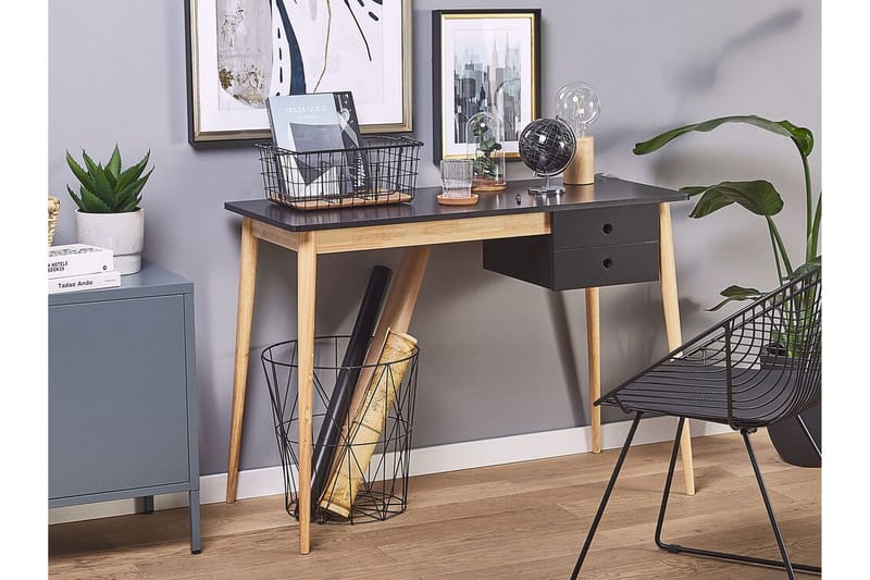 Ebeme Skrivbord 106 cm med Förvaring 2 Lådor - Svart/Ljusbrun - Möbler - Bord & matgrupper - Kontorsbord - Skrivbord