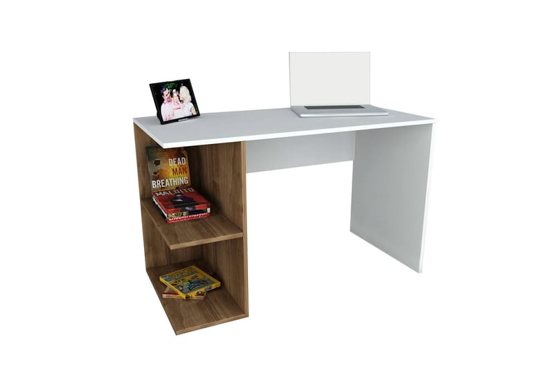 Elegancia Skrivbord 120 cm med Förvaring Hyllor - Vit/Valnötsbrun - Skrivbord