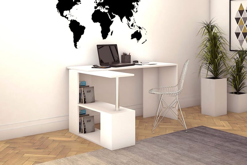 Elegancia Skrivbord 130 cm med Förvaring Hyllor L-form - Vit - Möbler - Bord & matgrupper - Kontorsbord - Skrivbord