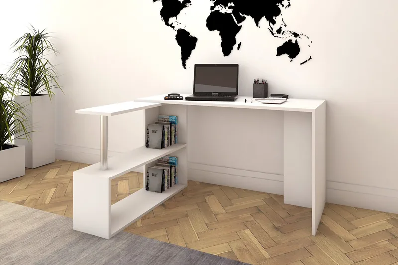 Elegancia Skrivbord 130 cm med Förvaring Hyllor L-form - Vit - Möbler - Bord & matgrupper - Kontorsbord - Skrivbord - Hörnskrivbord