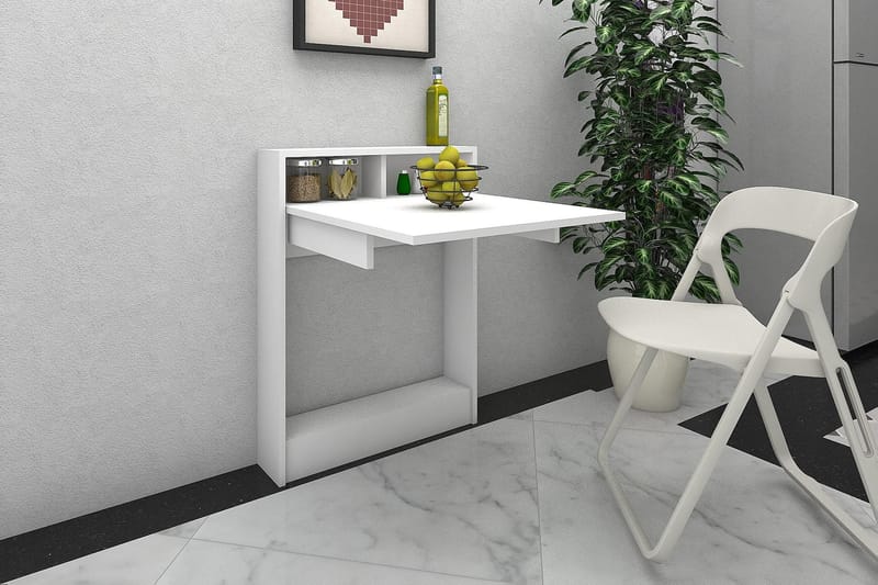 Elegancia Väggskrivbord 70 cm med Förvaring Hylla Utfällbart - Vit - Möbler - Bord & matgrupper - Kontorsbord - Skrivbord