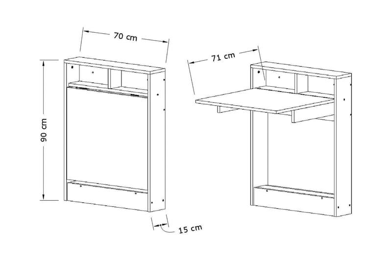 Elegancia Väggskrivbord 70 cm med Förvaring Hylla Utfällbart - Vit - Möbler - Bord & matgrupper - Kontorsbord - Skrivbord