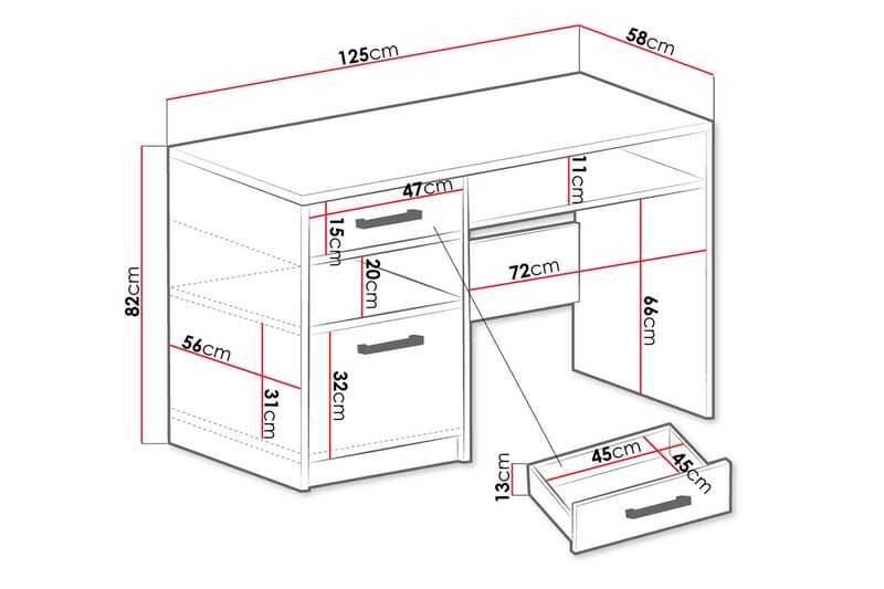 Escaldes Skrivbord 125 cm - Lila - Skrivbord