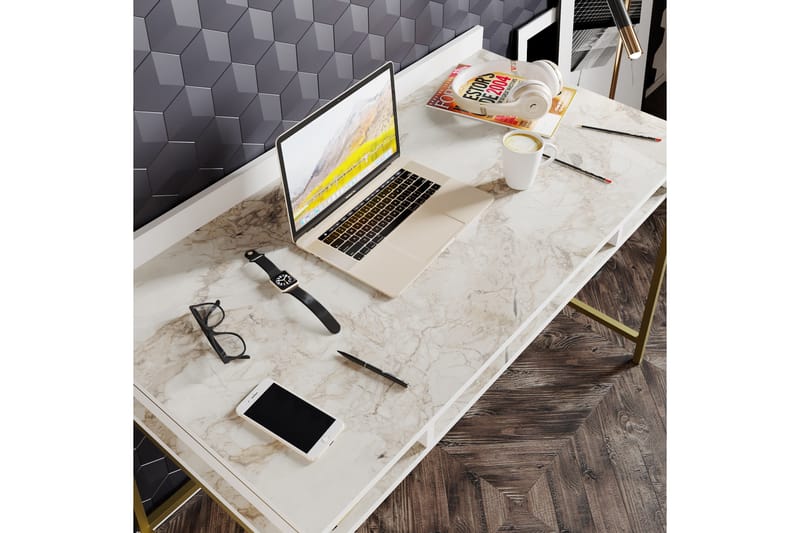 Fagersanna Skrivbord 120 cm med Förvaring 3 Hyllor - Guld - Skrivbord