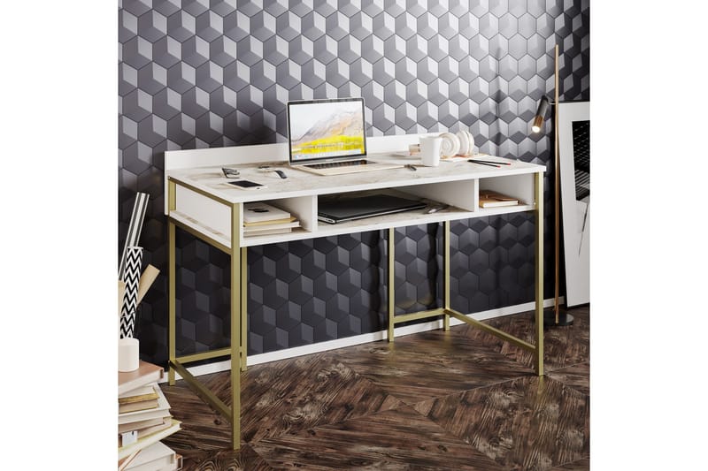 Fagersanna Skrivbord 120 cm med Förvaring 3 Hyllor - Guld - Möbler - Bord & matgrupper - Kontorsbord - Skrivbord
