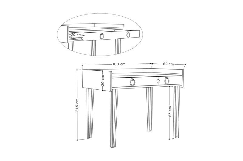 Fasttorp Skrivbord 100 cm med Förvaring Låda - Vit/Svart - Skrivbord