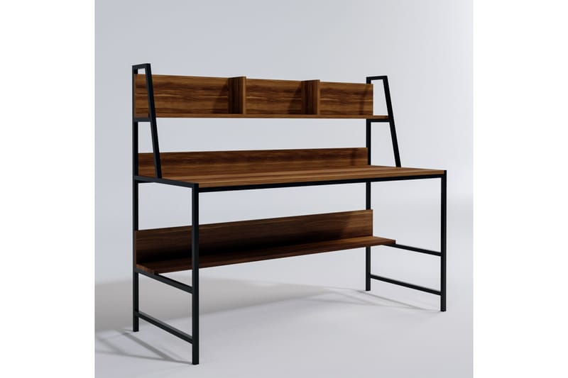 Faydali Skrivbord 140 cm med Förvaring Hyllor - Mörkbrun/Svart - Skrivbord