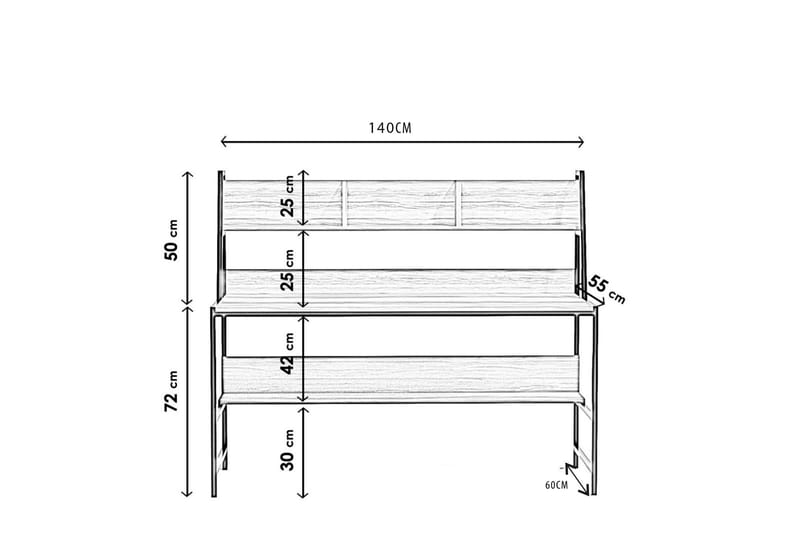 Faydali Skrivbord 140 cm med Förvaring Hyllor - Mörkbrun/Svart - Möbler - Bord & matgrupper - Kontorsbord - Skrivbord