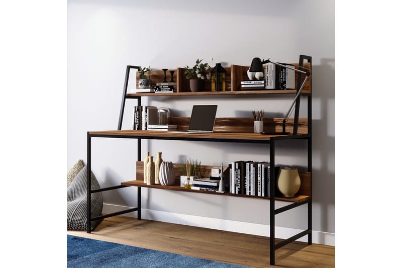 Faydali Skrivbord 140 cm med Förvaring Hyllor - Mörkbrun/Svart - Möbler - Bord & matgrupper - Kontorsbord - Skrivbord