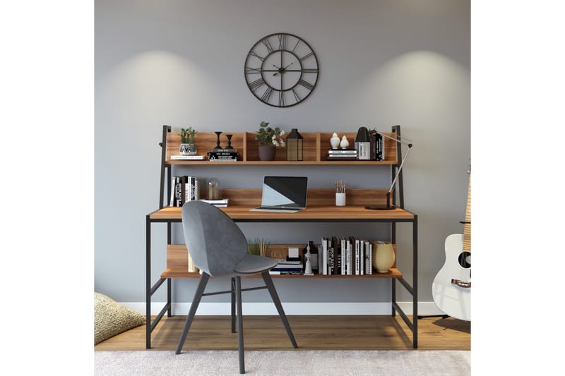 Faydali Skrivbord 140 cm med Förvaring Hyllor - Mörkbrun/Svart - Möbler - Bord & matgrupper - Kontorsbord - Skrivbord