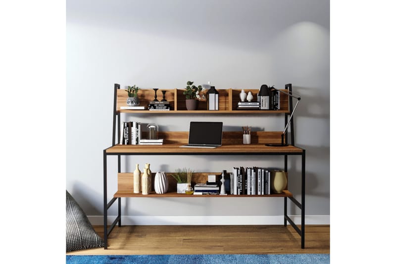Faydali Skrivbord 140 cm med Förvaring Hyllor - Mörkbrun/Svart - Möbler - Bord & matgrupper - Kontorsbord - Skrivbord