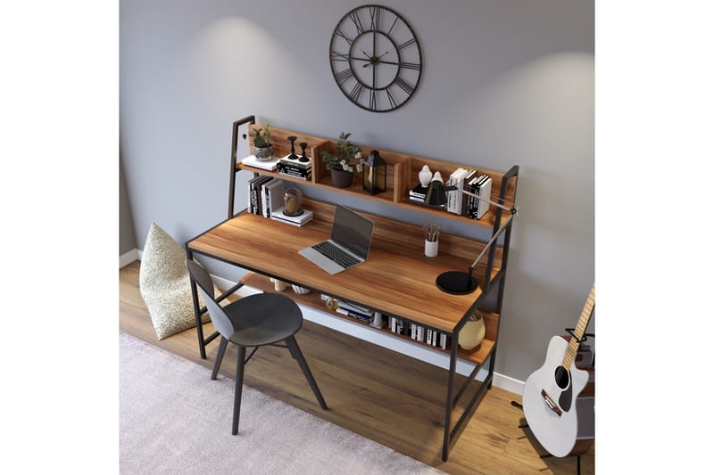 Faydali Skrivbord 140 cm med Förvaring Hyllor - Mörkbrun/Svart - Möbler - Bord & matgrupper - Kontorsbord - Skrivbord