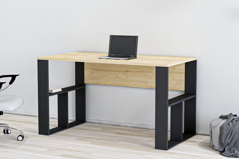 Flinspach Skrivbord 120 cm med Förvaring Hyllor - Ekfärg/Svart - Skrivbord