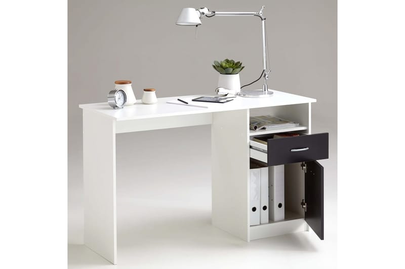 FMD Skrivbord med 1 låda 123x50x76,5 cm vit och svart - Vit - Skrivbord