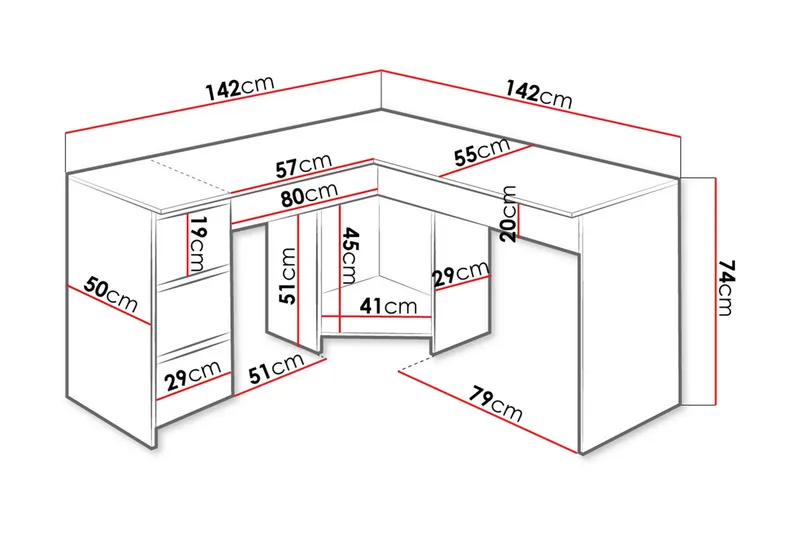 Fotyn Skrivbord 142 cm - Vit - Möbler - Bord & matgrupper - Kontorsbord - Skrivbord - Hörnskrivbord