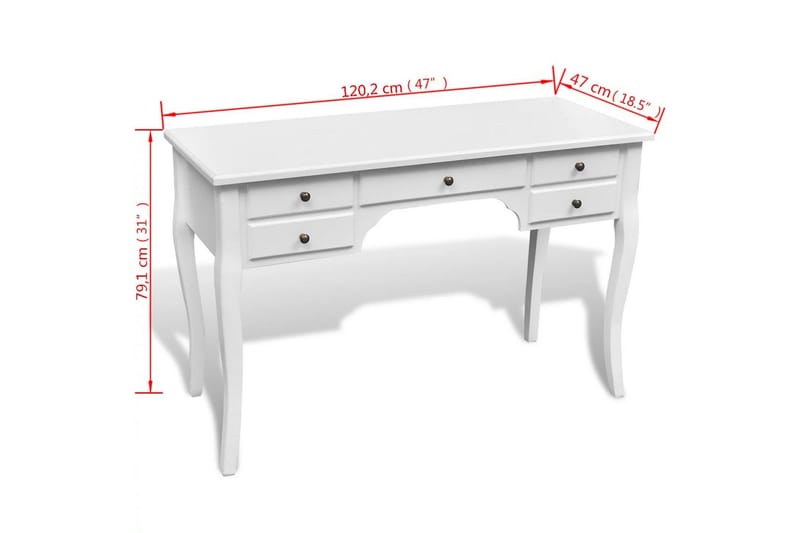 Franskt skrivbord med svängda ben och 5 lådor trä - Vit - Skrivbord