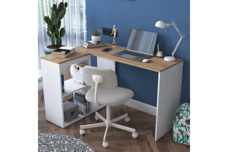 Freal Skrivbord 4 Hyllor 120 cm, Natur/Vit