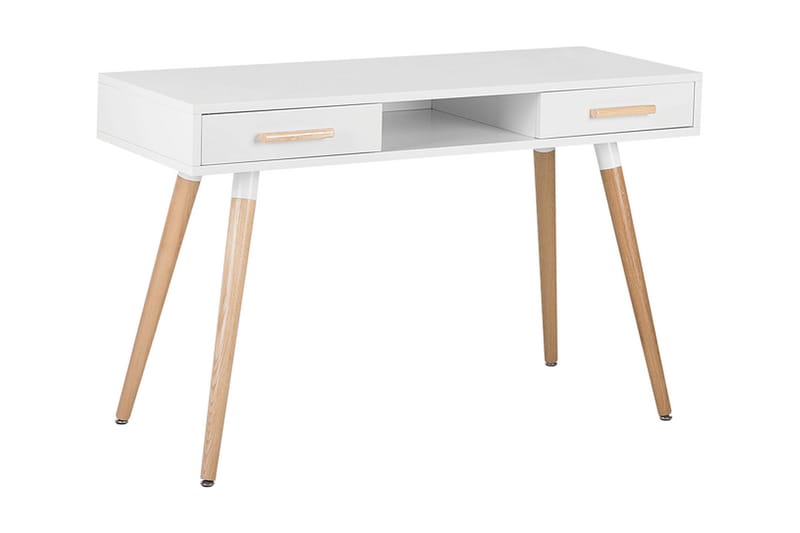Frisange Skrivbord 120 cm med Förvaring 2 Lådor + Hylla - Vit/Ljusbrun - Möbler - Bord & matgrupper - Kontorsbord - Skrivbord