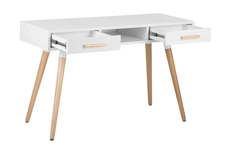 Frisange Skrivbord 120 cm med Förvaring 2 Lådor + Hylla - Vit/Ljusbrun - Möbler - Bord & matgrupper - Kontorsbord - Skrivbord