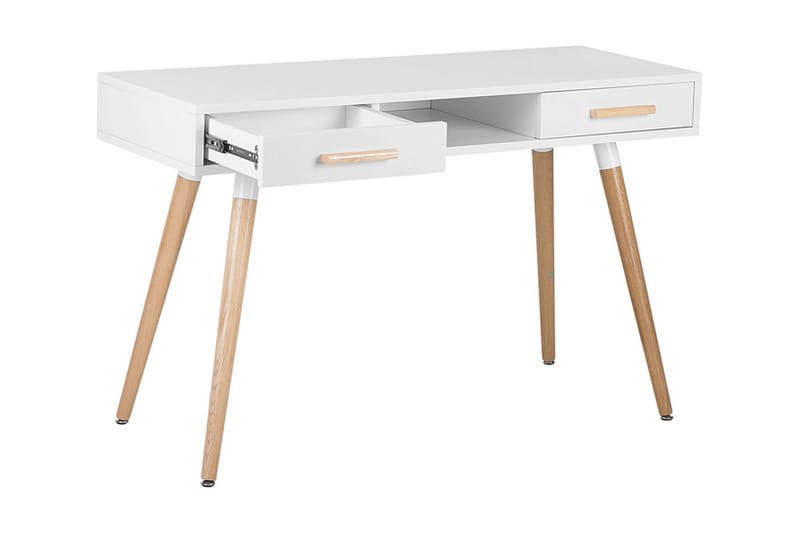 Frisange Skrivbord 120 cm med Förvaring 2 Lådor + Hylla - Vit/Ljusbrun - Möbler - Bord & matgrupper - Kontorsbord - Skrivbord
