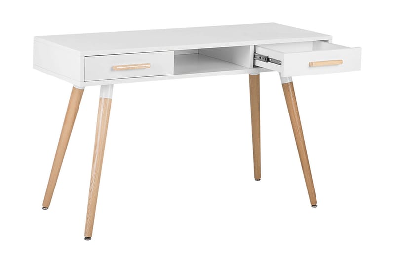 Frisange Skrivbord 120 cm med Förvaring 2 Lådor + Hylla - Vit/Ljusbrun - Möbler - Bord & matgrupper - Kontorsbord - Skrivbord