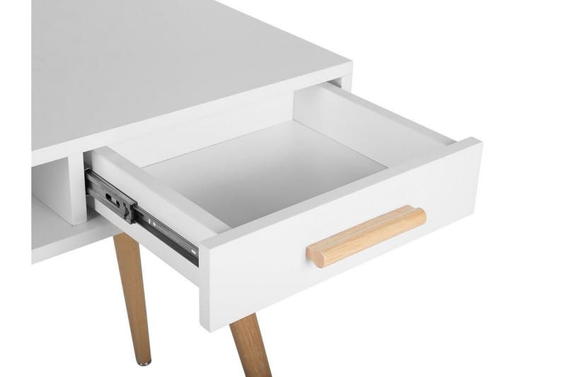 Frisange Skrivbord 120 cm med Förvaring 2 Lådor + Hylla - Vit/Ljusbrun - Skrivbord