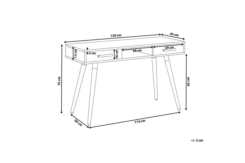 Frisange Skrivbord 120 cm med Förvaring 2 Lådor + Hylla - Vit/Ljusbrun - Skrivbord