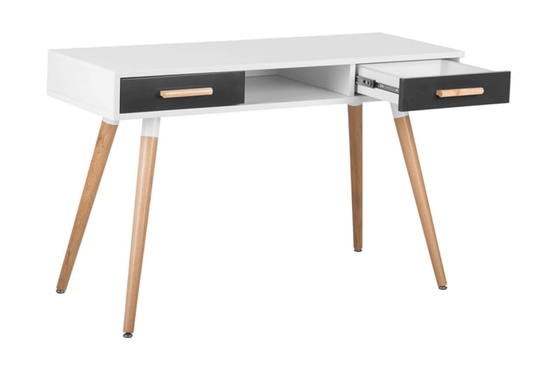 Frisange Skrivbord 120 cm med Förvaring 2 Lådor + Hylla - Vit/Mörkgrå/Brun - Skrivbord