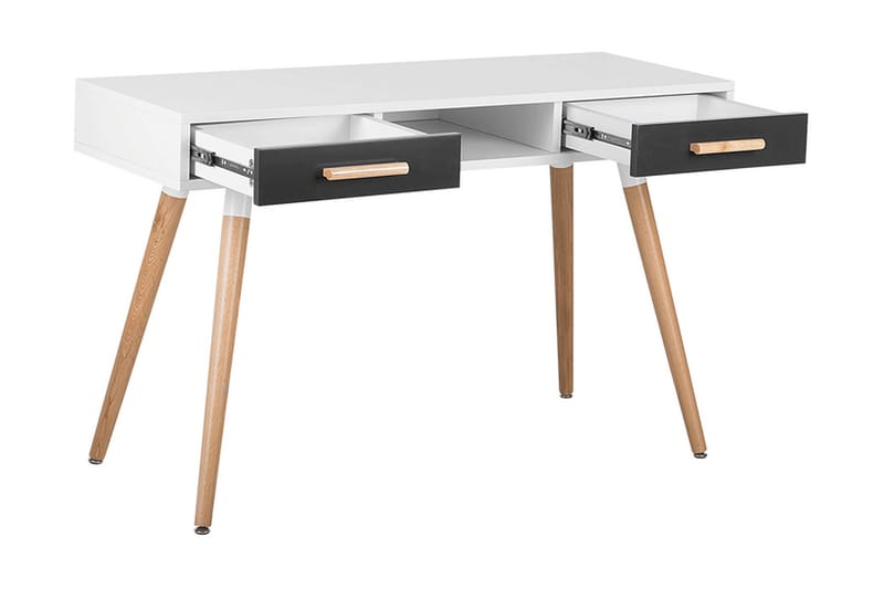 Frisange Skrivbord 120 cm med Förvaring 2 Lådor + Hylla - Vit/Mörkgrå/Brun - Skrivbord