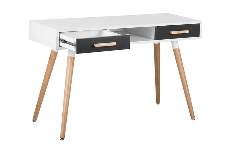 Frisange Skrivbord 120 cm med Förvaring 2 Lådor + Hylla - Vit/Mörkgrå/Brun - Möbler - Bord & matgrupper - Kontorsbord - Skrivbord