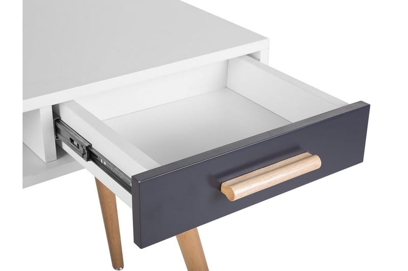 Frisange Skrivbord 120 cm med Förvaring 2 Lådor + Hylla - Vit/Mörkgrå/Brun - Möbler - Bord & matgrupper - Kontorsbord - Skrivbord