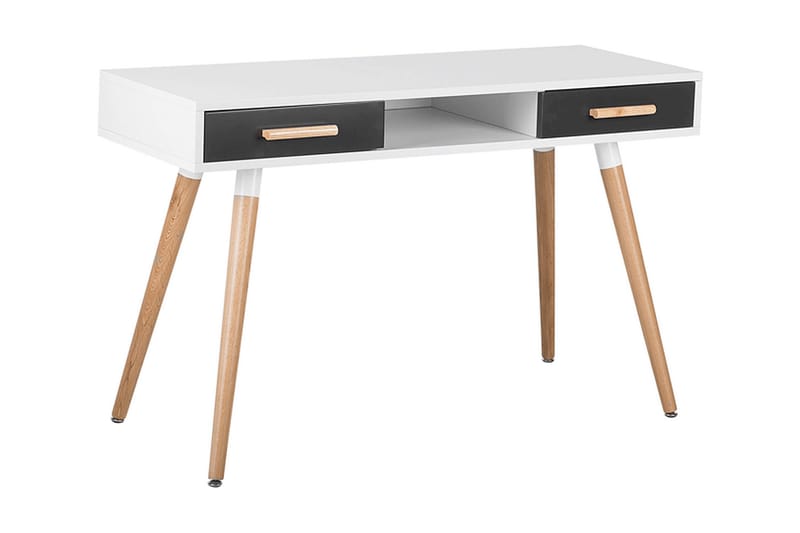 Frisange Skrivbord 120 cm med Förvaring 2 Lådor + Hylla - Vit/Mörkgrå/Brun - Möbler - Bord & matgrupper - Kontorsbord - Skrivbord