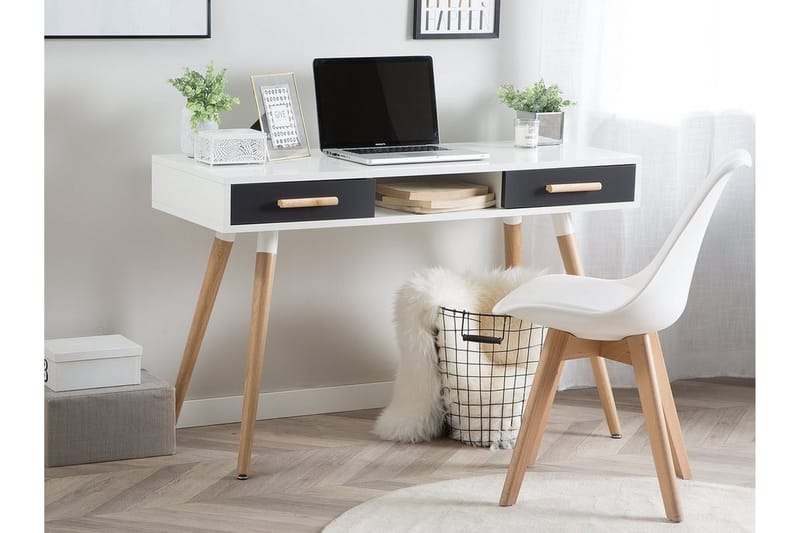 Frisange Skrivbord 120 cm med Förvaring 2 Lådor + Hylla - Vit/Mörkgrå/Brun - Möbler - Bord & matgrupper - Kontorsbord - Skrivbord