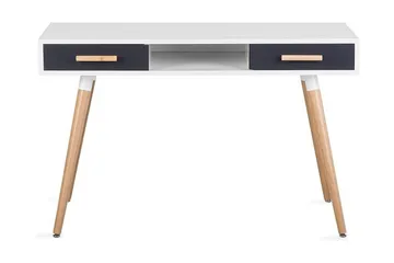 Frisange Skrivbord 120 cm med Förvaring 2 Lådor + Hylla - Vit/Mörkgrå/Brun - Möbler - Bord & matgrupper - Kontorsbord - Skrivbord