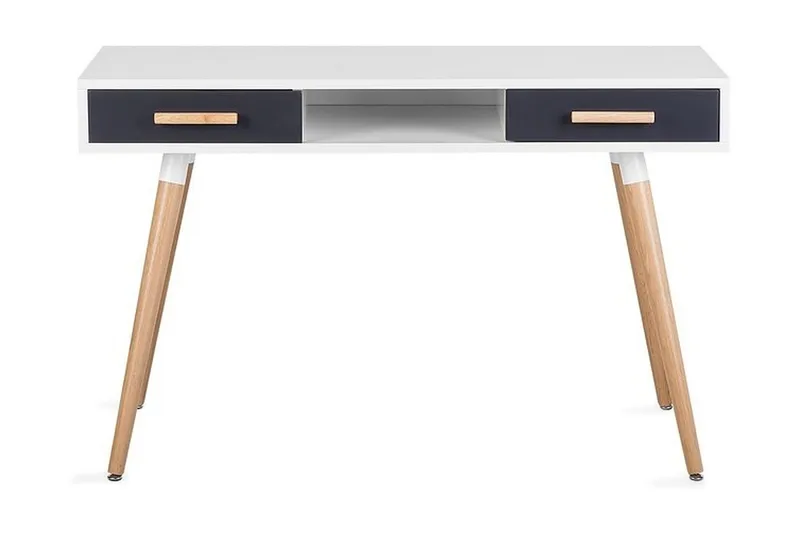 Frisange Skrivbord 120 cm med Förvaring 2 Lådor + Hylla, Vit/Mörkgrå/Brun