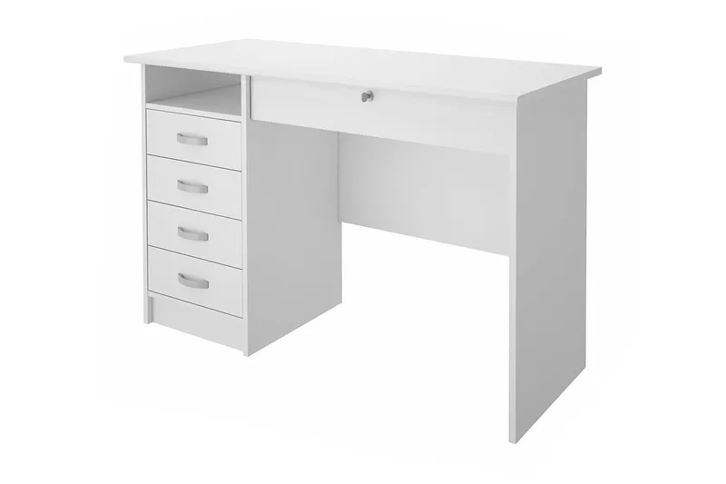 Function Skrivbord 109 cm med Förvaring Lådor + Hylla, Vit